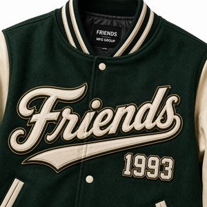 Men's Customized Color Green <b>Fleece</b> Stand Collar Front Customized Logo Winter Varsity <b>Jacket</b> - Product Image 4