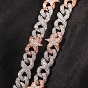 Moissanite Diamond Star Link Chain <b>Necklace</b> 925 Silver Two Tone Iced Cuban Chain Luxury <b>Statement</b> Jewelry Gift for Women - Product Image 2