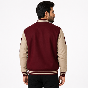 2026 New <b>Letter</b> Logo Autumn Wear Regular Fit <b>Men</b> varsity <b>jacket</b> Leather Sleeve <b>Men's</b> White Varsity <b>Jacket</b> With Chenille patches - Product Image 2