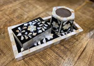 Luxury Purple Bone Inlay <b>Bakhoor</b> Burner Set with Tray Handmade Mubkhar <b>Oud</b> Incense Holder Indian Wood Handicrafts Home Decor - Product Image 4