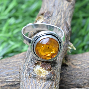 Anvika Gems and Jewels Handmade <b>Silver</b> Plated Baltic Amber Bezel Set Vintage Women's <b>Statement</b> <b>Ring</b> - Product Image 1