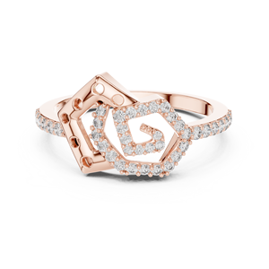 Bague en diamant géométrique de luxe pour femmes |   Design de boucle moderne |   Sertissage micro-pavé |   Bague en moissanite |   Alliage d'argent sterling - Product Image 5