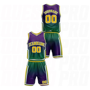 Uniforme de Baloncesto con Degradado Morado y Verde, Nuevo Estilo, Económico, de Secado Rápido, Camisetas y Pantalones Cortos de Baloncesto de Alta Calidad al por Mayor - Product Image 2