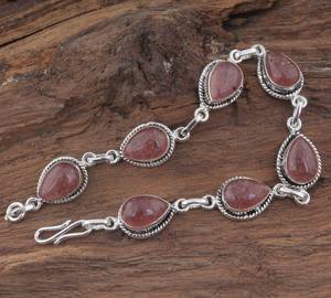 Pulsera de Cuarzo Cereza Hecha a Mano, Plata de Ley 925, Joyería con Gema de Pera, Pulsera de Cristal Rojo Natural, Regalo para Mujer - Product Image 3