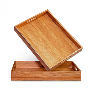 Plateau de service rectangulaire en bois d'hévéa avec poignée, pour hôtel, café, OEM, logo personnalisé, Vietnam, HORECA, fabriqué au Vietnam - Product Image 5