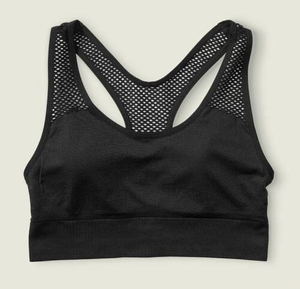 Women's Seamless Racerback Sports Bra Solid Black <b>Mesh</b> Back Medium Support Breathable Fitness <b>Top</b> - Product Image 1
