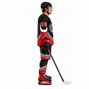 Conjunto de Jersey de Hockey sobre Hielo Sublimado Personalizado, Diseño de Calavera Negra y Roja, Absorbe la Humedad, Manga Larga, Uniforme para Adultos, Cuello en V, Corte Atlético - Product Image 5