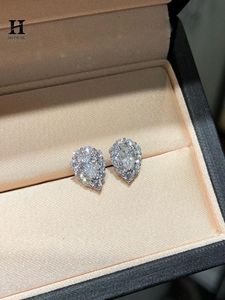 Pear Cut Lab Grown Diamond Halo <b>Stud</b> <b>Earrings</b> 14K White Gold Teardrop Cluster <b>Earring</b> For Women - Product Image 5