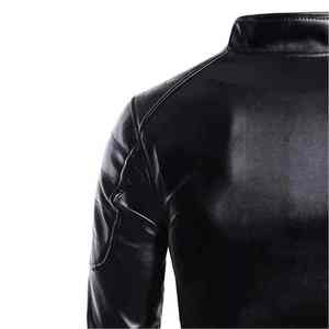<b>Men</b> Rugged Leather <b>Jacket</b> Stand Collar Casual Zip Front Breathable Quick Dry Durable Comfortable Outdoor Regular Fit Outerwear - Product Image 6