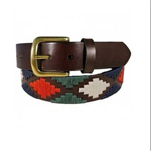 Ceinture en cuir véritable personnalisée pour homme, sport et loisirs, avec broderie polo et gaufrage végétal, service OEM pour produits équestres - Product Image 2