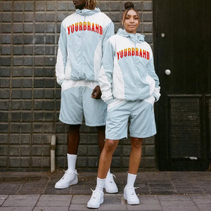 Ensemble de survêtement court deux pièces pour homme, coupe-vent respirant à capuche, en polyester/nylon, avec fermeture éclair - Product Image 4