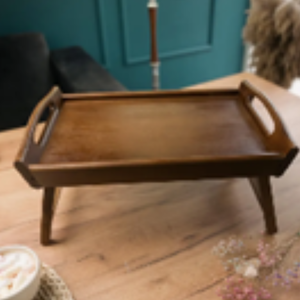 Plateau de petit-déjeuner en bois artisanal avec pieds pliables |   Plateau de service haut de gamme pour thé, café, nourriture, ordinateur portable, maison, hôtel, restaurant - Product Image 3