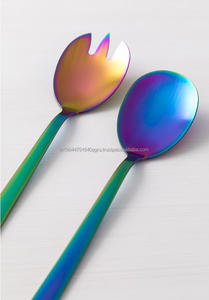 Premium Set of 2 Rainbow Stainless Steel <b>Salad</b> Serving Spoon and Fork Premium Kitchen Metal <b>Salad</b> <b>Tools</b> - Product Image 2