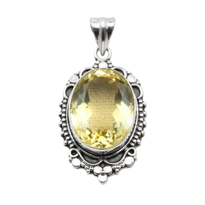 Pendentif artisanal en argent sterling 925 avec pierre précieuse citrine naturelle, forme ovale vintage, bijou statement, cadeau pour femme - Product Image 1