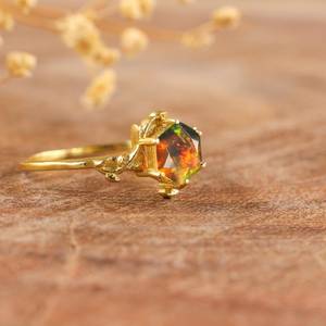 Natural Black Fire Hexagon Opal Religious Statement Ring for Women Ethiopian Engagement 925 Sterling <b>Silver</b> 14K Gold <b>Plated</b> IGI - Product Image 2