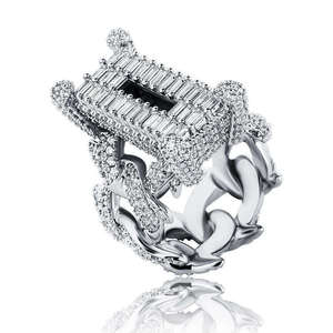 Unisex Letter D Wedding Eternity Band <b>Cocktail</b> <b>Ring</b> 18K <b>Gold</b> Plated Rose <b>Gold</b> Silver Crystal Rhinestone Pave Setting Hiphop - Product Image 3