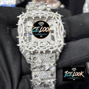Montre de luxe ICELOOK en acier inoxydable avec diamants, cadran carré, mouvement à quartz, style hip-hop, pour hommes et femmes, bracelet 38 mm, 20 mm, bouton poussoir caché - Product Image 4