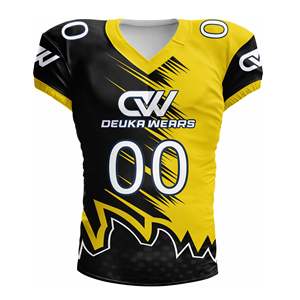 Maillot de football américain personnalisé OEM/ODM avec logo d'équipe, nom et numéro imprimés par sublimation, col en V court, 100 % polyester mesh - Product Image 1