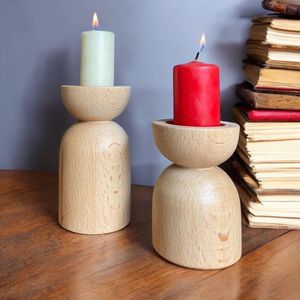 Bohemian Wooden Candle Holder Decorative Handmade Stand Rustic Home Accent Dining <b>Table</b> Arrangement Stylish Interior Display - Product Image 1