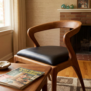 Chaise de salle à manger moderne et contemporaine en bois massif avec coussin en cuir et dossier tressé pour la maison, les restaurants et les cafés (vente en gros) - Product Image 2