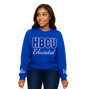 Sudadera de chenilla HBCU Zeta Educated, azul real con bordado blanco, personalizada, 100% algodón, ropa urbana para mujer, diseño frontal de hermandad griega - Product Image 1