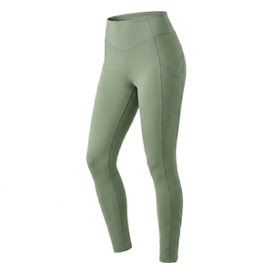 Leggings Color Verde Salvia con Bolsillo, Cintura Alta, Largo Completo, Tejido de Punto, Spandex, Poliéster, Transpirables, de Secado Rápido, Ropa Deportiva para Mujer - Product Image 4