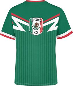 Maillot de football du Mexique pour homme, manches courtes, col rond, rayures vertes, 100% polyester respirant, vêtements pour adultes, coupe classique - Product Image 1
