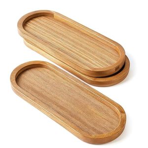 Bandeja de Servir de Madera de Acacia, Plato Ovalado Hecho a Mano, Bandeja para Comida, Aperitivos, Café y Postres para el Hogar, Hotel o Restaurante - Product Image 1
