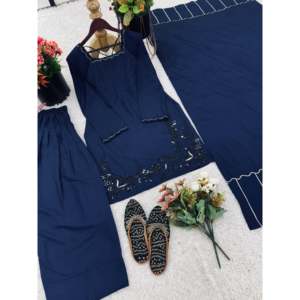 Handmade Beautiful Top-Bottom and Dupatta <b>Set</b> with Intricate Embroidery Sequence Work Natural Waistline - Product Image 5