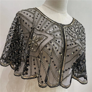 Luxury <b>Silver</b> Hand Embroidered Beaded Fringe <b>Cape</b> Blouse Designer Sequin Tassel Shoulder Collar Women's High Quality HUSSAIN - Product Image 5