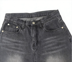 High Waist Wide Leg Stonewashed <b>Denim</b> Pants Loose Fit Solid Black Cotton Men's Casual Autumn Wear - Product Image 3