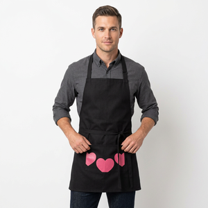 Tablier de chef noir pour homme avec poches en forme de cœur rose, ceinture à nouer, pour personnel de restaurant et de bar, tissu 65% polyester 35% coton, toutes saisons - Product Image 4