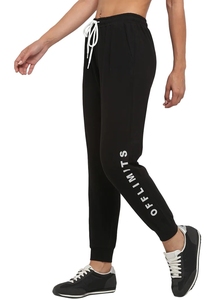 Pantalon de jogging noir pour femme avec bande latérale grise, taille élastique et cordon de serrage, décontracté, respirant, en maille, pour l'automne - Product Image 2