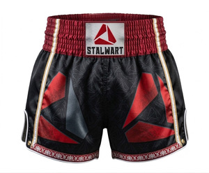 Shorts de boxe blancs et noirs STALWART IMPEX en satin de coton et polyester, écologiques, durables, haute élasticité, séchage rapide, protection optimale - Product Image 3
