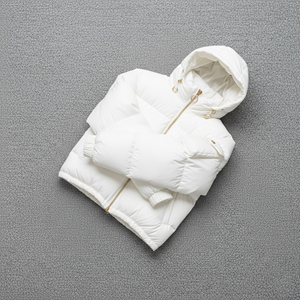 White Hooded Puffer <b>Jacket</b> <b>Winter</b> Casual Thick Warm Coat Unisex Zipper Closure Solid Color Cotton Filling Long Finished Stand - Product Image 6