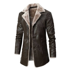 Winter <b>Long</b> Thick PU <b>Leather</b> <b>Jacket</b> Streetwear Casual Business Coat Warm Outerwear with Pockets Stylish Men's <b>Leather</b> <b>Jackets</b> - Product Image 1