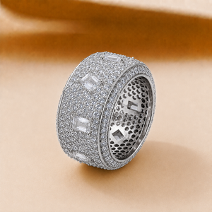 แหวนเพชรโมอิสซาไนต์ทรงกลมเจียระไนแบบฝังเพชรเต็มวง ชุบทองคำขาว 14K สำหรับผู้ชาย ดีไซน์ทันสมัย เหมาะสำหรับเป็นแหวนหมั้น สามารถสั่งทำได้ - Product Image 5
