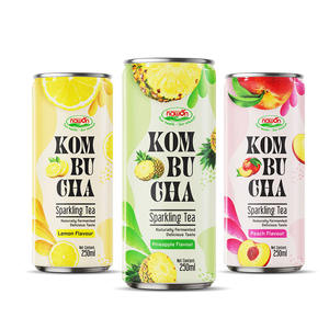 Hot Product NAWON Black <b>Tea</b> Kombucha Drink With Pineapple, Lemon, Peach Juice Flavor 250ML can High Premium No Sugar Added HALAL - Product Image 1