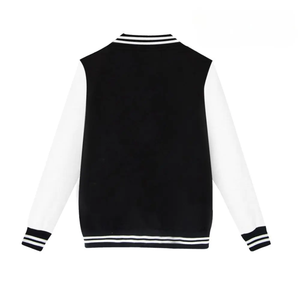 Veste universitaire unisexe noire et blanche, coupe classique, couleur unie, style preppy, col rabattu, simple boutonnage, en polyester - Product Image 2