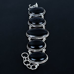 Natural Black onyx Women's <b>Bracelet</b> Natural Cabochon Gemstone 925 Sterling Silver Plating Birthstone Party Jewelry Gift - Product Image 2