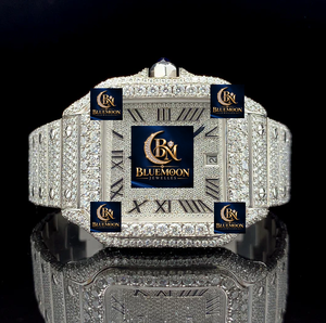 Reloj de Lujo Blue Moon, Estilo Hip Hop, Cuadrado, Bisel con Diamantes, Acero Inoxidable, Cristal de Zafiro, 42mm, Analógico, Fecha, GPS, Alta Calidad - Product Image 3