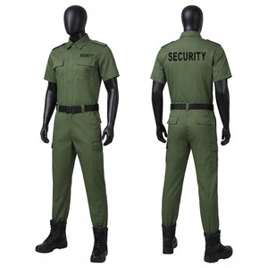 เสื้อเชิ้ตสีเขียวมะกอกผ้าโพลีคอตตอนทวิล 220 GSM สำหรับชุดยูนิฟอร์มรักษาความปลอดภัย กางเกงคาร์โก้ พิมพ์โลโก้ตามสั่ง มีกระเป๋าหน้าอกสองช่อง ทนทาน - Product Image 1
