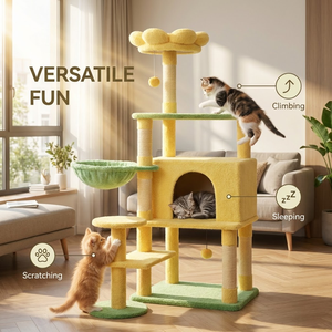 Arbre à chat multi-niveaux en sisal jaune-vert, meuble d'intérieur pour animaux de compagnie, design durable et amovible, facile à assembler - Product Image 2