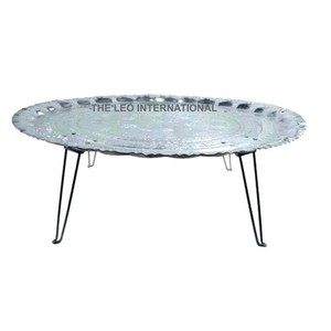 Modern Fashionable Hotel <b>Coffee</b> <b>Table</b> Luxury Restaurant Furniture Accessories Round Shape Top <b>Silver</b> and Base Black Plated - Product Image 1