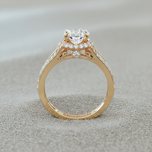 Anillo de Compromiso con Diamante Cultivado en Laboratorio, Oro de 14K, Diseño de Halo de Tulipán, Corte Redondo, Fabricante de Joyería Personalizada, OEM, ODM - Product Image 4