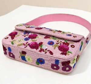 Soft <b>Pink</b> Floral Handmade Embroidery Beaded Handbag With Sequin Flowers <b>Crossbody</b> <b>Bag</b> For Women Accessory Textile Craft - Product Image 2