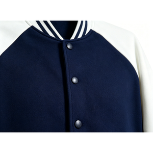 Navy <b>White</b> <b>Men's</b> Varsity <b>Jacket</b> High Street Style Regular Fit Stand Collar Zipper Closure Solid Color Winter Wear - Product Image 6