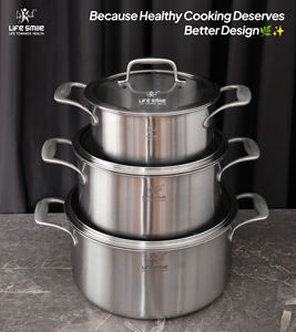 Ensemble de casseroles haut de gamme en acier inoxydable 18/10, 6 pièces, corps robuste, poignées solides en acier inoxydable, couvercles en verre, compatible induction - Product Image 4