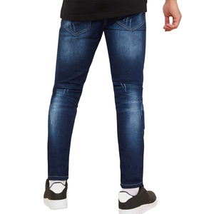 WARPRO INDUSTRY Men Ripped Distressed <b>Jeans</b> Mid Waist Straight Fit Cotton Casual Pants Dark Wash Anti Shrink Breathable - Product Image 3