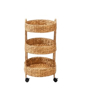 Premium Quality Handmade Water Hyacinth Rolling <b>Cart</b> Portable Utility <b>Storage</b> Shelf Environmental Friendly Bedroom Decorative Fu - Product Image 3